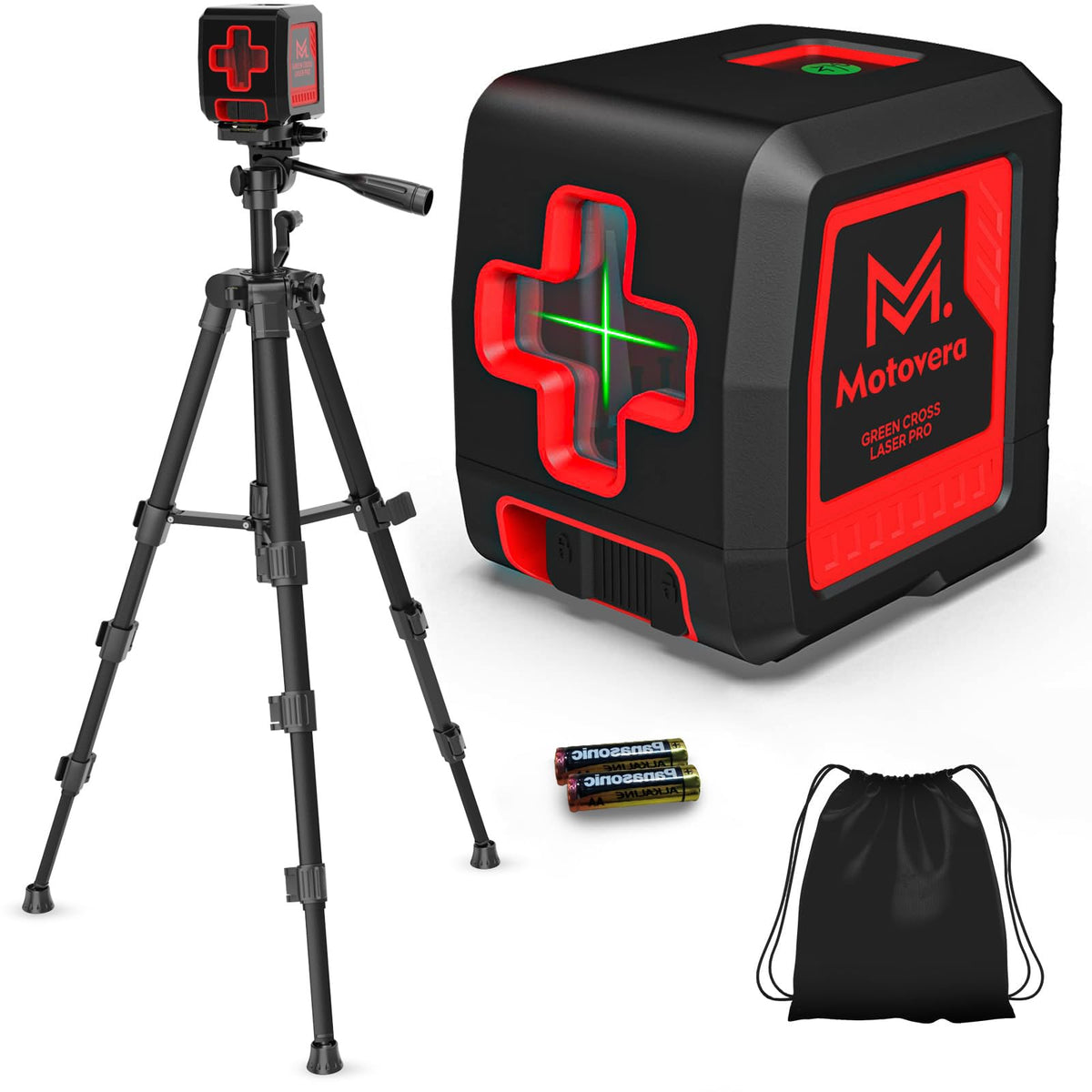 Motovera Self Leveling Laser Level 100ft, Green Cross Line with Tripod, 4 Brightness Modes & Pulse Function, Manual & Self-Leveling Modes, IP54 Waterproof for Picture Hanging, Tile, DIY Construction