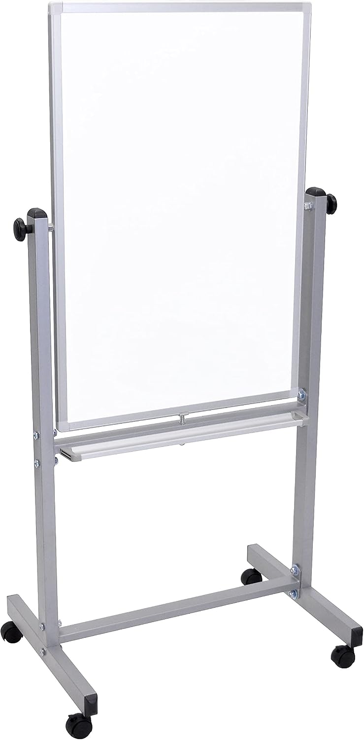 Luxor Mobile Dry Erase Double-Sided Magnetic Whiteboard with Aluminum Frame and Stand - 24"W x 36"H