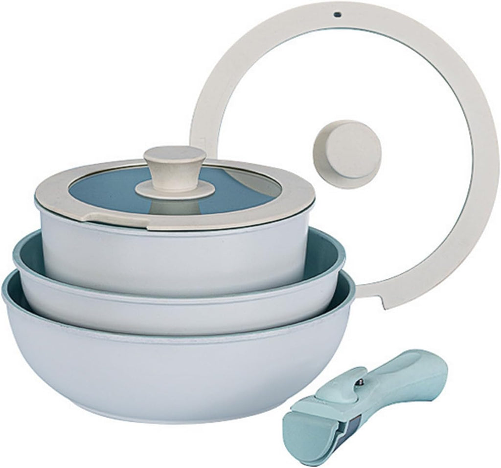 Pots and Pans Set Non Stick Detachable Handle Cookware, Ceramic Kitchen Cookware Sets, Removable Handle Pots and Pans 6 Piece, RV Cookware