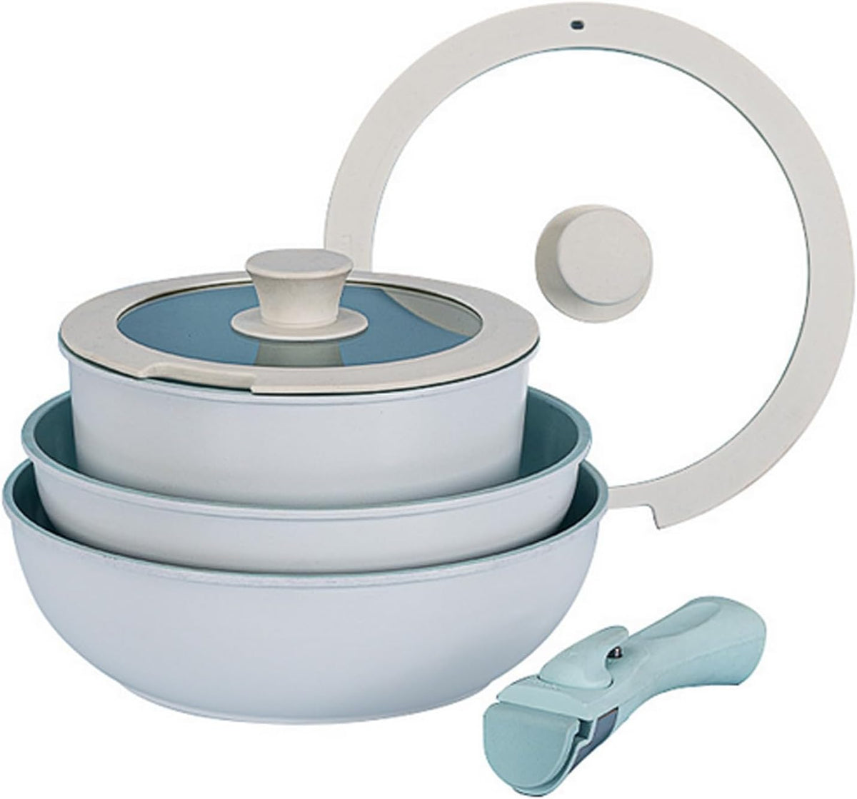 Pots and Pans Set Non Stick Detachable Handle Cookware, Ceramic Kitchen Cookware Sets, Removable Handle Pots and Pans 6 Piece, RV Cookware