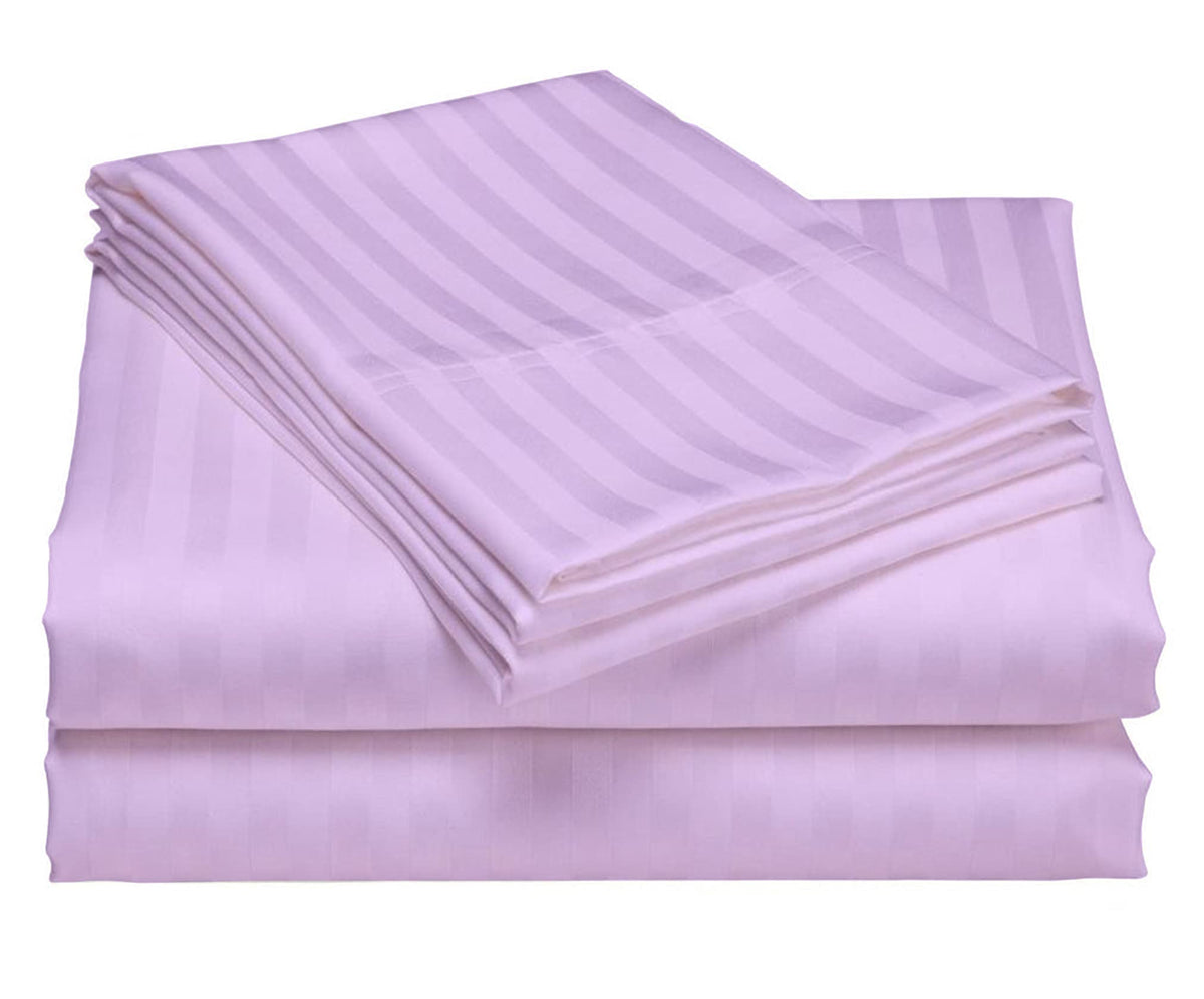 USA Short Queen Sheet Set in Burgundy Stripe 400 Thread-Count 100% Egyptian Long Staple Cotton, Sateen Weave for Soft and Silky Feel, Breathable 4-Piece Bedsheet, Elasticized 24'' Extra Deep Pocket