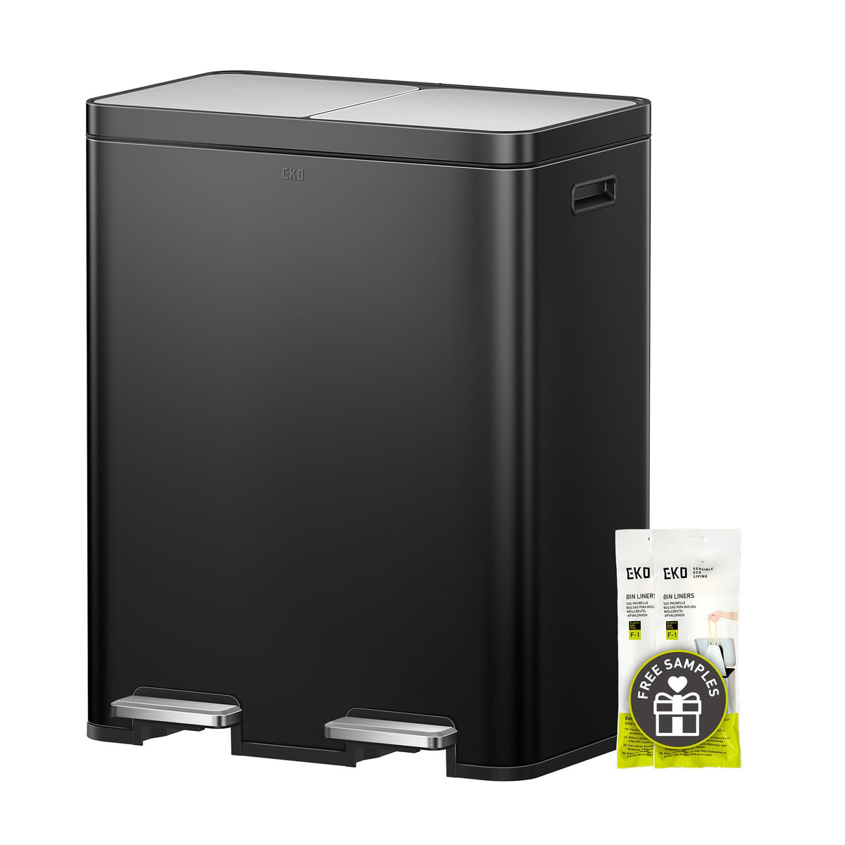 EKO EcoCasa II 36L+24L Dual Trash Can with Recycle Bin, Stainless Steel Garbage Can with Lid, Deodorizer Compartment, Odor-Proof and Fingerprint Resistant