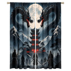 Traditional Ukiyoe Wildlife Dragon Curtains-Dreamy Ancient Japan Architecture Rod Pocket Back Tab Window Drapes,Japanese Samurai Thermal Insulated Blackout Curtain,2pcs,Each 52“W x 96”L