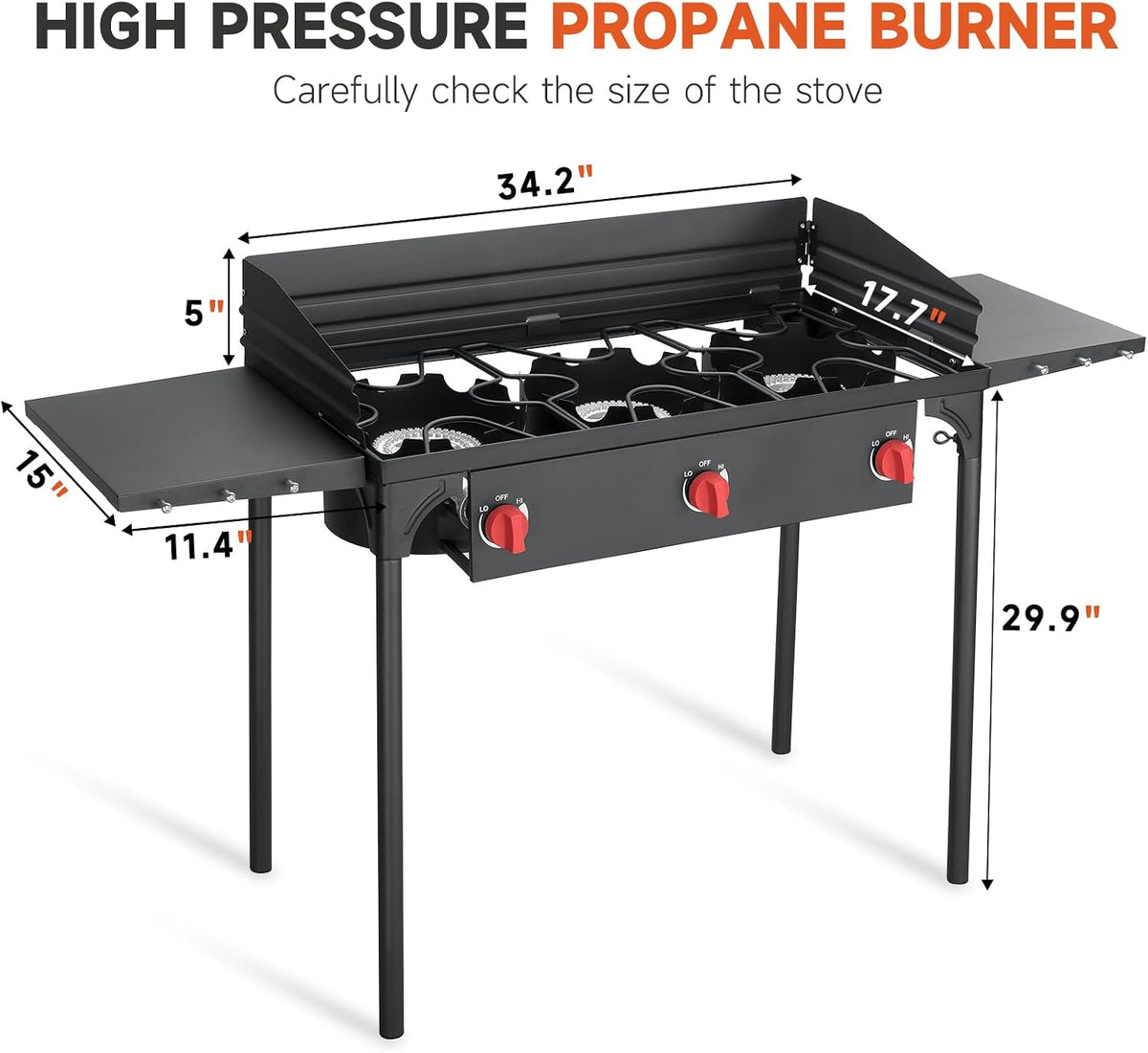 3 Burner Propane Burner, Outdoor Camping Stove, 225,000 BTU