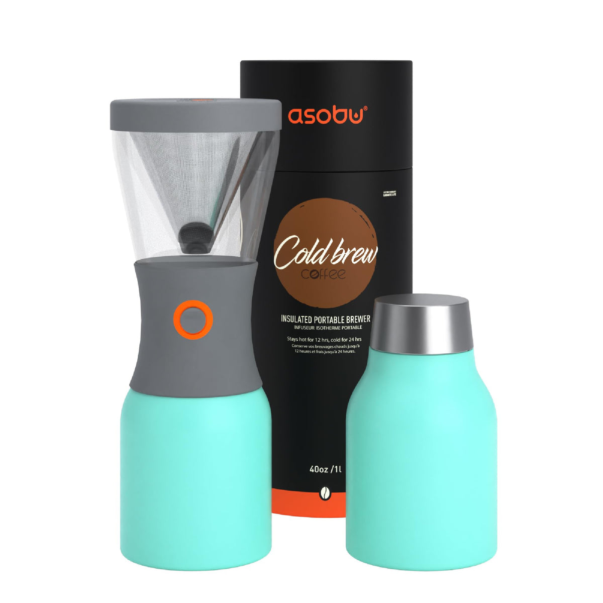 asobu Cold Brew Coffee Maker, Award-Winning 40oz Insulated Cold Brew Brewer with Portable Stainless Steel Carafe – No.1 Europe Coffee Fest Winner, Leakproof, BPA-Free, Keeps Cold 24H