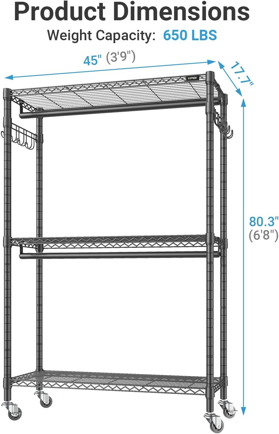 VIPEK R2 Plus Clothes Rack Heavy Duty Rolling Closet for Hanging Clothes