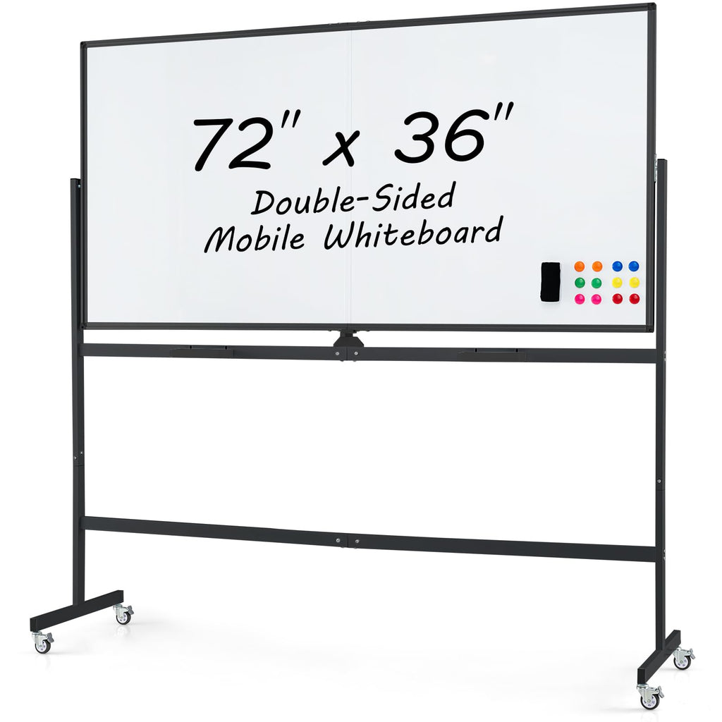 Goplus Rolling Whiteboard, 72" x 36" Large Double-Sided Dry Erase Board