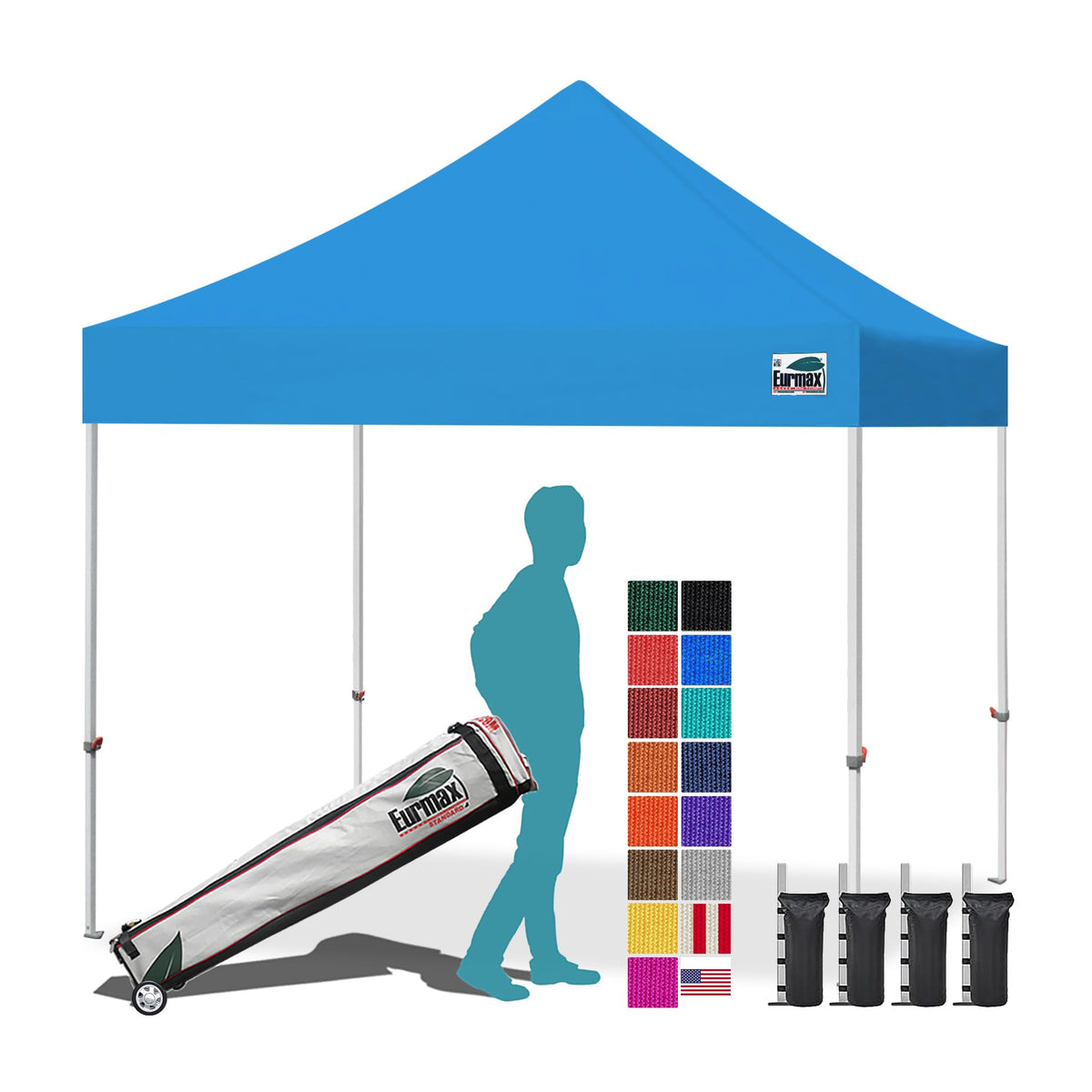 Eurmax USA 10x10ft Pop Up Canopy,Commercial Instant Tent for Outdoor Events,Patented No-Tip Rolling Storage Bag with 4 Sandbags,UV & Water Resistant,Heavy Duty Portable Shelter Gazebo,White
