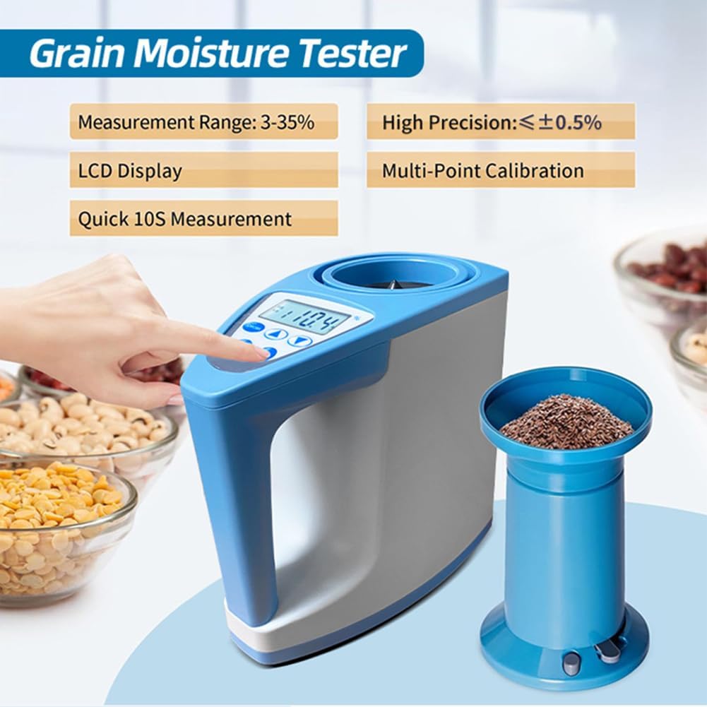 Coffee Bean Moisture Meter, 4-in-1 Grain Moisture Meter, with LCD Display, Measurement Range 3-35%, Quick 10S Measurement, Multi-Point Calibration, for 35 Kinds of Grains