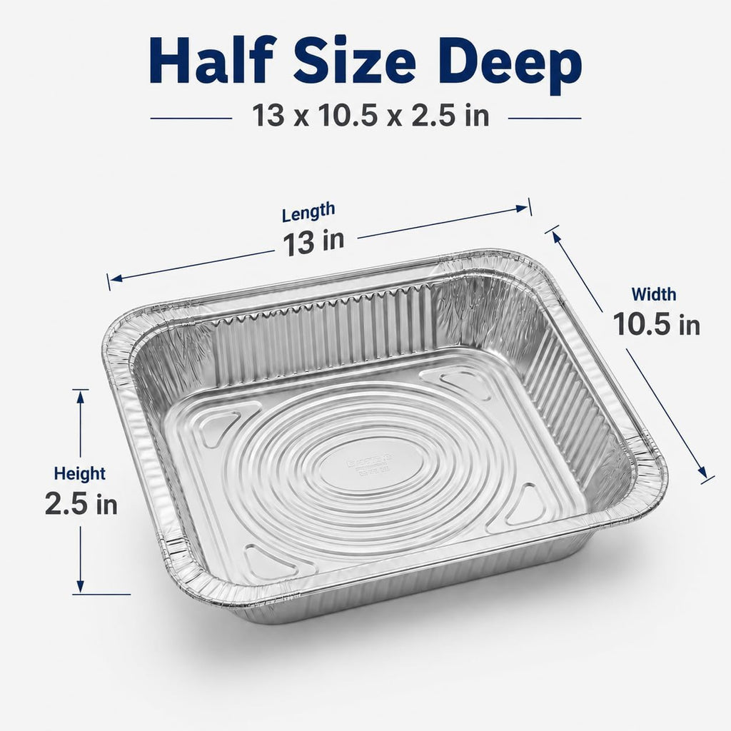 Half Size Deep Aluminum Pans, 13 x 10.5 x 2.5 In (100, Trays Only)