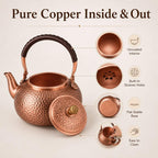 Handmade Copper Stovetop Teapot Kettle, Solid Copper Tea Kettle with Vintage Hammer Design, Thickened Household Boiling Teapot for Induction, Electric, Easy to Clean (A*1200ML)