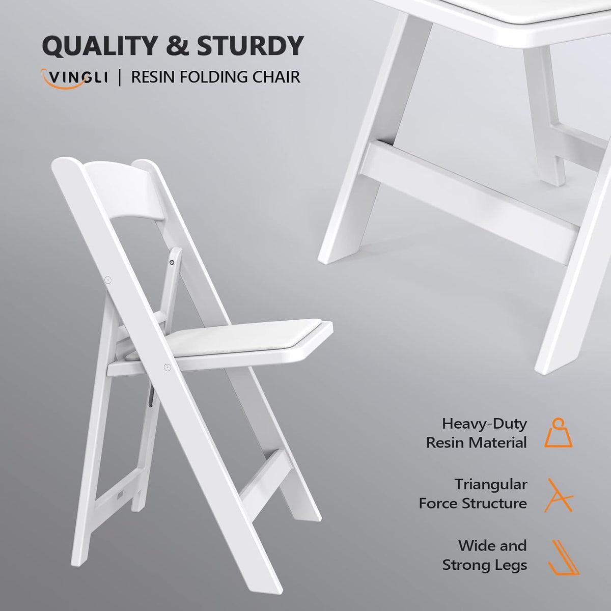 FCH Plastic Folding Chair with Padded Seat, Resin Foldable Chairs with Soft Cushion, Comfortable and Sturdy, Suitable for Indoor and Outdoor, Parties, Weddings, Commercial Events, White, 4 Pack