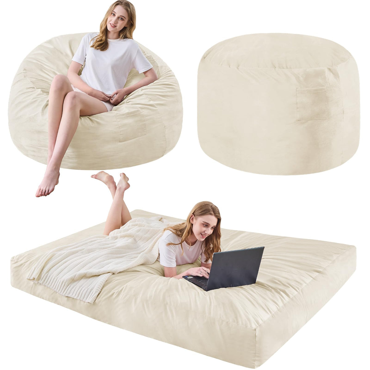 Bean Bag Chairs for Adults - Giant Bean Bag Convertible Floor Sofa