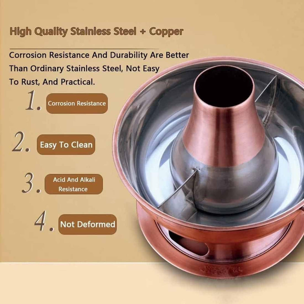Chinese Charcoal Hot Pot, Food-grade Stainless Steel Hot Pot，Copper-12.6in