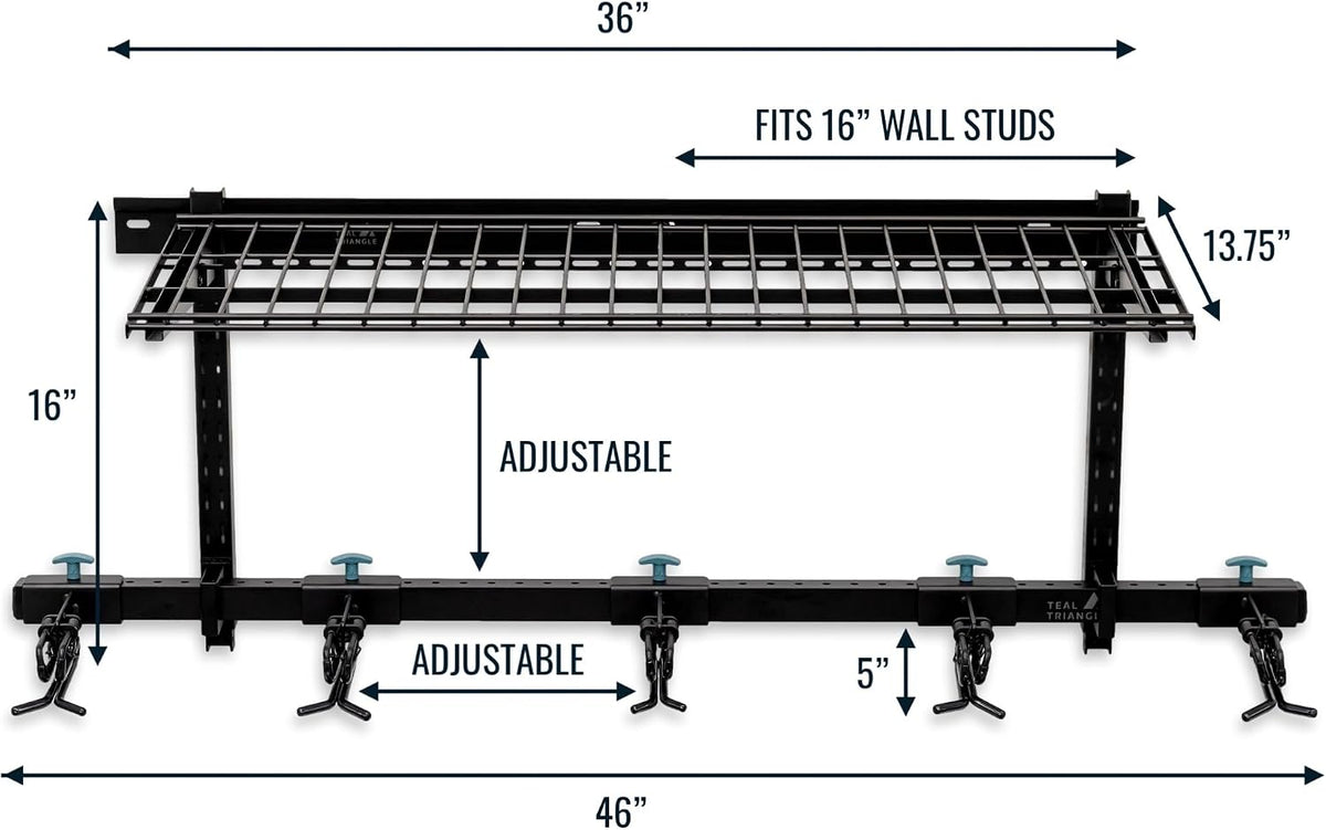 StoreYourBoard Lone Peak Ski Storage Rack and Wall Shelf, Holds 5 Pairs of Skis and Poles, Supports 300 lbs, 46 in x 13.75 in x 16 in