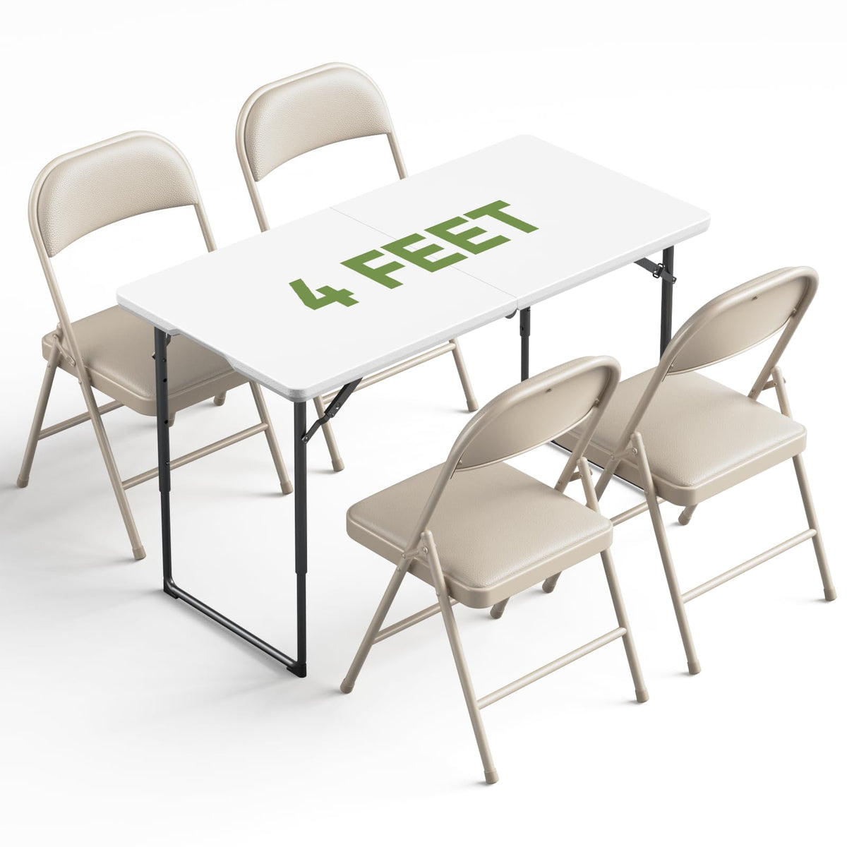 Folding Table and Chairs Set for 4, 36 Inch Foldable Card Table with Carrying Handle & 4 PU Leather Padded Folding Chairs, Portable Indoor Outdoor Dining Table Set for Picnic, Camping, RV, Game Night