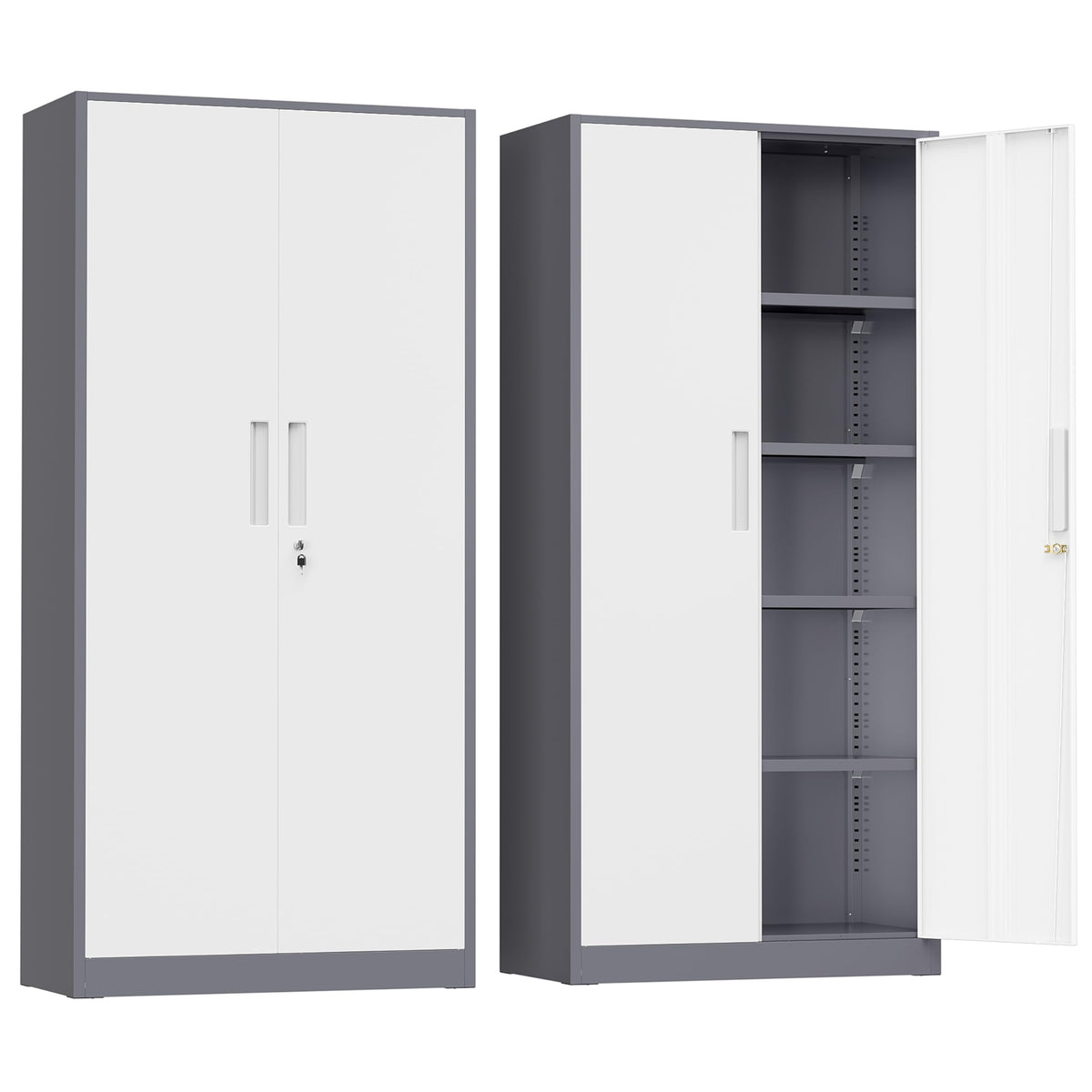 Greenvelly Metal Garage Storage Cabinet with 4 Swivel Wheels, 73" Black Storage Cabinet on Wheels, Rolling Tool Cabinet with Locking Doors and Shelves for Garage, Basement, Home, Warehouse