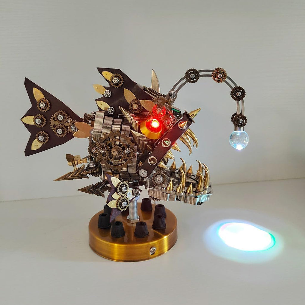 3D Metal Puzzle Mechanical Lantern Fish Model Kit with Color Changing Lamp