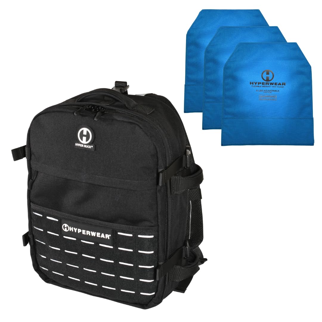HYPERWEAR® Rucking Backpack with Weights for Walking - 20L Adjustable Weighted Ruck Pack, FlexLoad Plate System