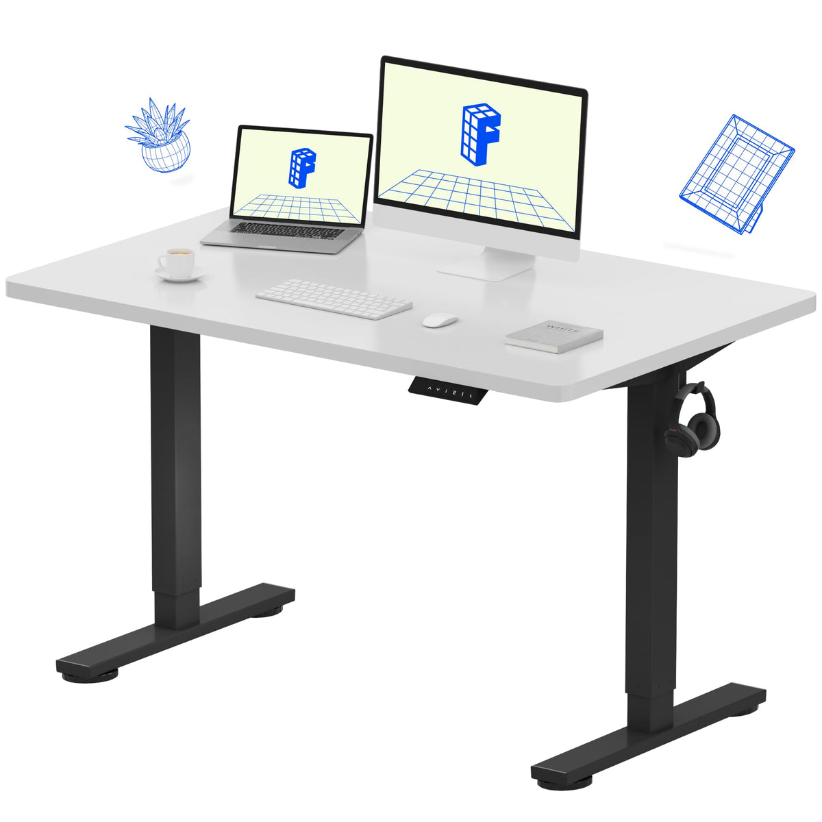 FLEXISPOT EN1 One-Piece Standing Desk, Electric Adjustable with 4 Memory Presets, 176 LBS Capacity, Stable & Quiet, Seamless Desktop for Home Office & Dual Monitors, 48"x24" Maple(White Frame)