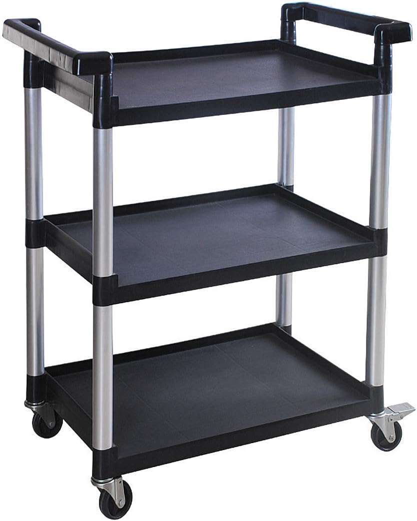 MaxWorks 80774 3-Shelf Utility Plastic Cart with Wheels-225 Lbs Maximum Capacity , Black