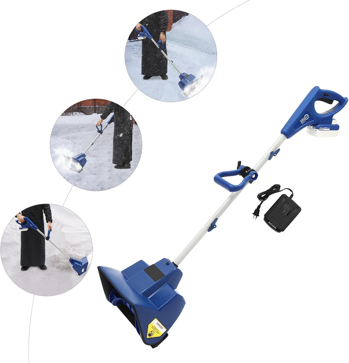 Electric Snow Thrower Cordless Battery Powered Snow Thrower Rechargeable DC 24V Handheld Snow Shovel Small Powerful Snow Sweeper, 11.02 Sweeping Width, 2500RPM (Battery and Fast Charger Included)