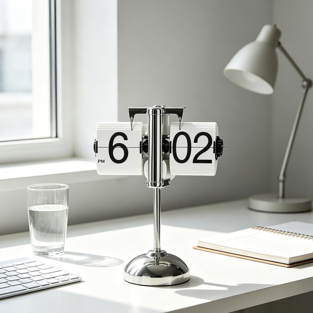 Retro Flip Clock,Auto Flip Clock, Metal Stand, Battery Powered, (Extended Length 32~65CM) for Living Room and Office Decor (Retractable Black)