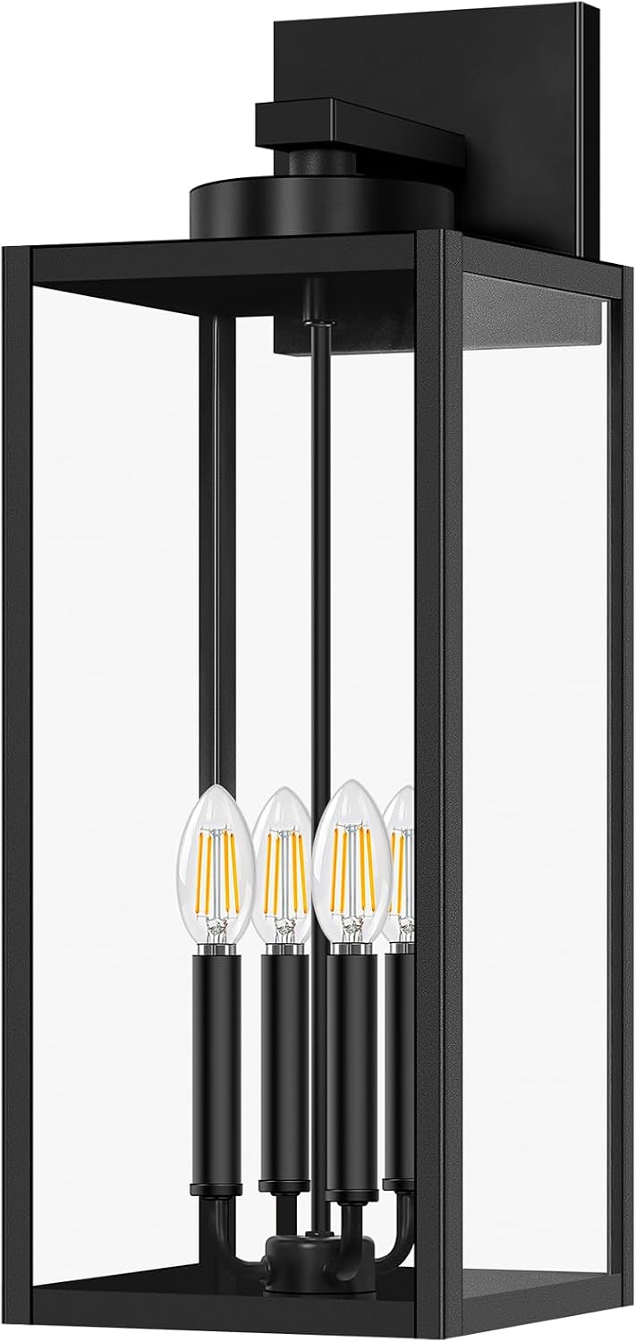 BesLowe 23.9" Extra Large Size Outdoor Wall Light Fixture, Exterior Lighting Fixture Porch Sconce Wall Mounted, Waterproof Outdoor Wall Lantern, Outside Light for House Patio Front Door Garage, Black