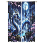 Traditional Ukiyoe Wildlife Dragon Curtains-Dreamy Ancient Japan Architecture Rod Pocket Back Tab Window Drapes,Japanese Samurai Thermal Insulated Blackout Curtain,2pcs,Each 52“W x 96”L