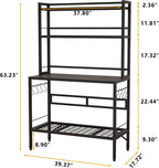 Bakers Rack with Open Bottom, 63''H Metal Microwave Stand with 8 Hooks, 4-Tier Heavy Duty Baker's Rack with Mesh Shelf, Multi-Purpose Display Rack&Potting Bench Table for Patio, Black