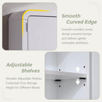 Over the Toilet Storage Cabinet, 69.69" Curved Bathroom Storage Organizer Cabinet with Doors and Adjustable Shelves, Wooden Free Standing Toilet Space Saver Rack, White
