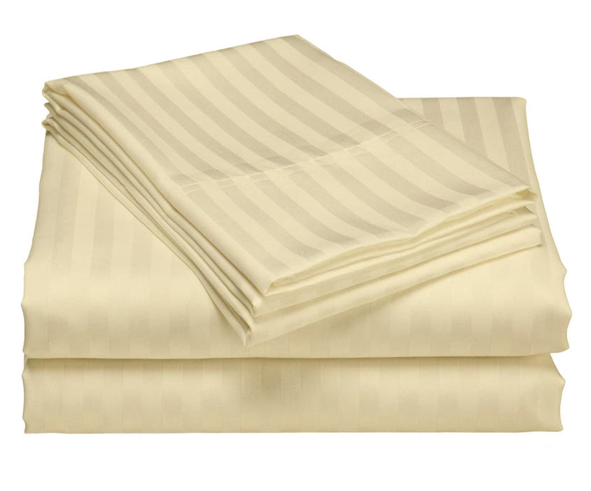 USA Full Sheet Set in Blood Red Stripe 400 Thread-Count 100% Egyptian Long Staple Cotton, Sateen Weave for Soft and Silky Feel, Breathable 4-Piece Bedsheet, Elasticized 24'' Extra Deep Pocket