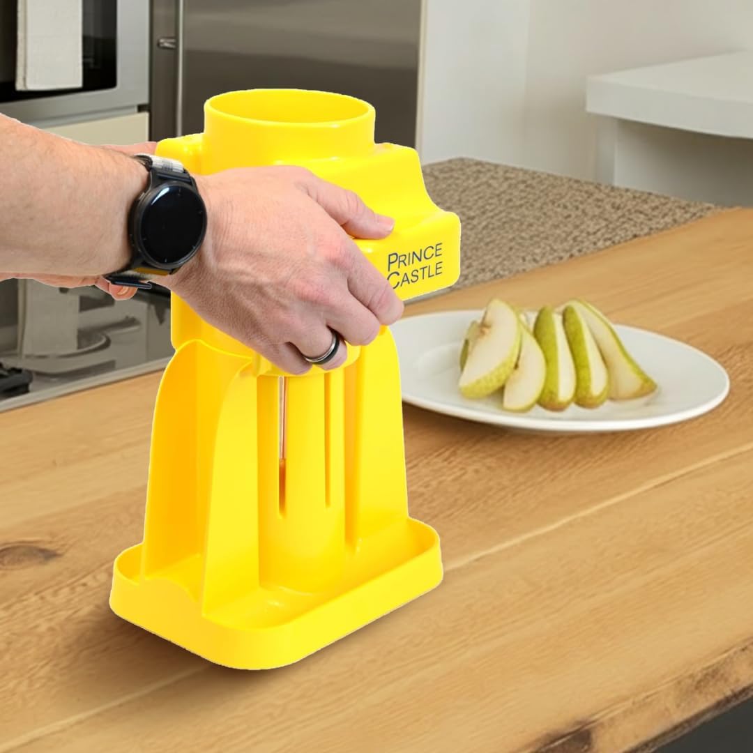 Prince Castle Lime Lemon Cutter - Fruit Slicer Kitchen Gadget, Lime Cutter, Vegetable Chopper with Container 8-Wedge Slicer, Yellow