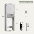 Over the Toilet Storage Cabinet, 69.69" Curved Bathroom Storage Organizer Cabinet with Doors and Adjustable Shelves, Wooden Free Standing Toilet Space Saver Rack, White