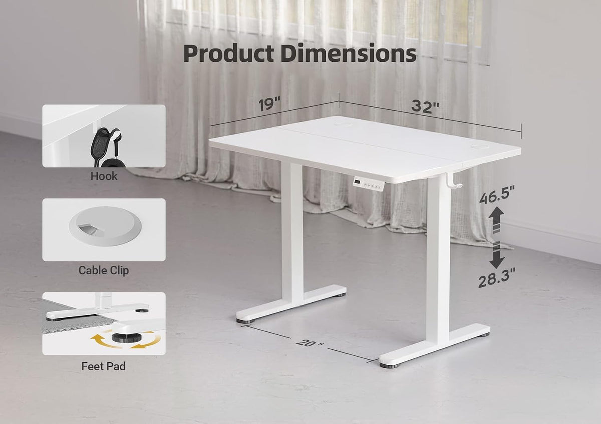 YDN 32 x 19 Inch White Electric Standing Desk
