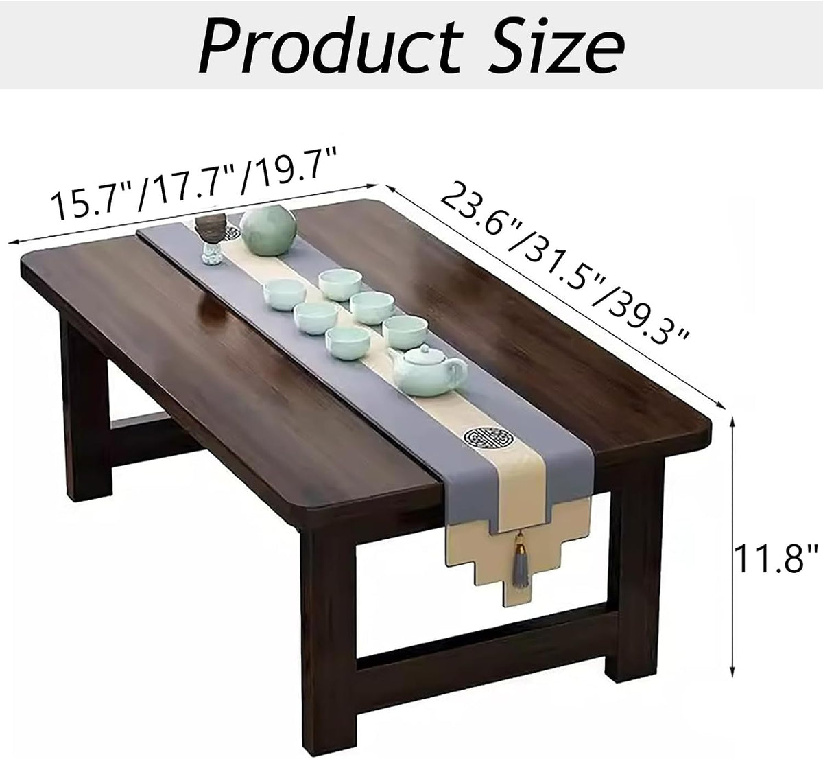 Foldable Japanese Low Table for Sitting On The Floor, Bamboo Floor Table, Meditation Altar Desk for Living Room Home Tatami Office(39.3" L x 19.7" W x 15.7" H, Walnut)