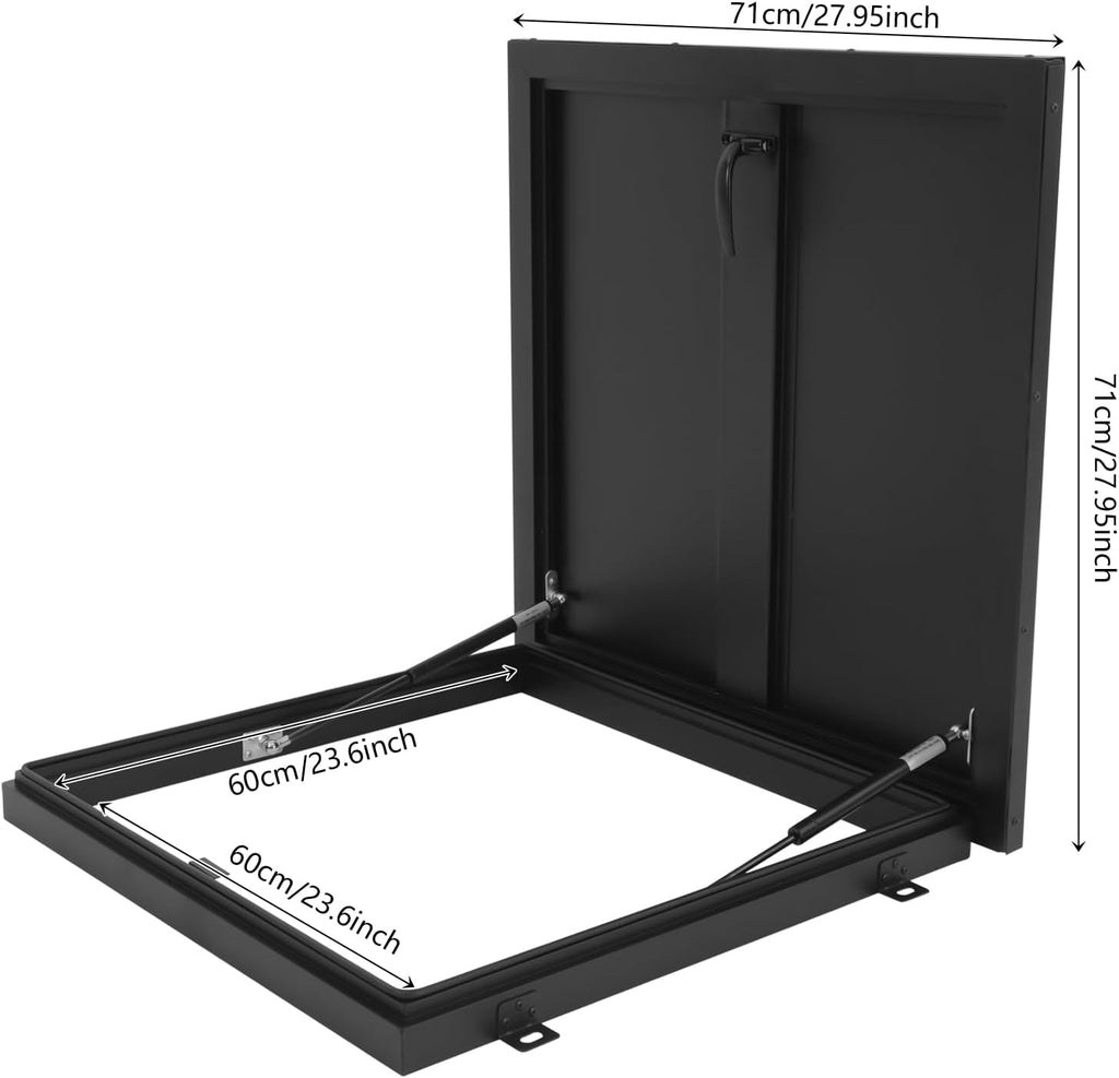 Roof Hatch, Aluminum Alloy Roof Access Hatch with Switch-Type Handle, 23.6 * 23.6 Inches Roof Security Door for Residential Buildings, Commercial Buildings, Industrial Plants(Black)