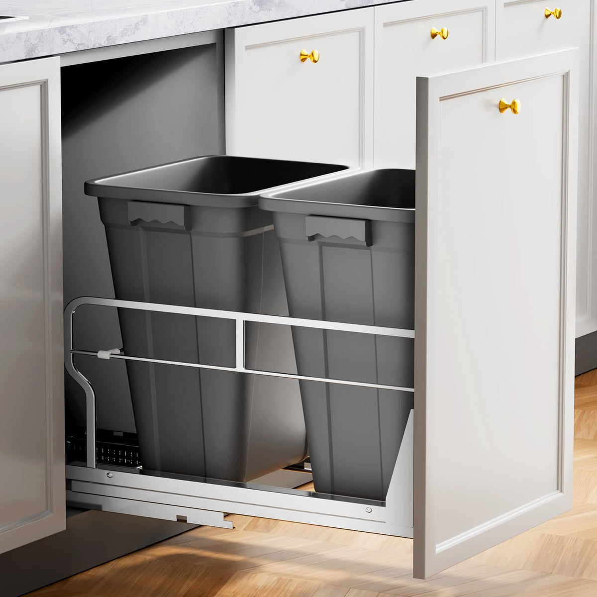 Insputer Dual 40QT Pull Out Trash Can Under Cabinet with Soft-Close Slides