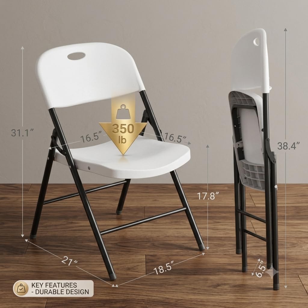 Nazhura 350 Weight Limit Heavy Duty Plastic Folding Chair with Reinforced Steel Frame for Indoor and Outdoor, Wedding, Party, Restaurant, Meeting Room, Patio and Garden