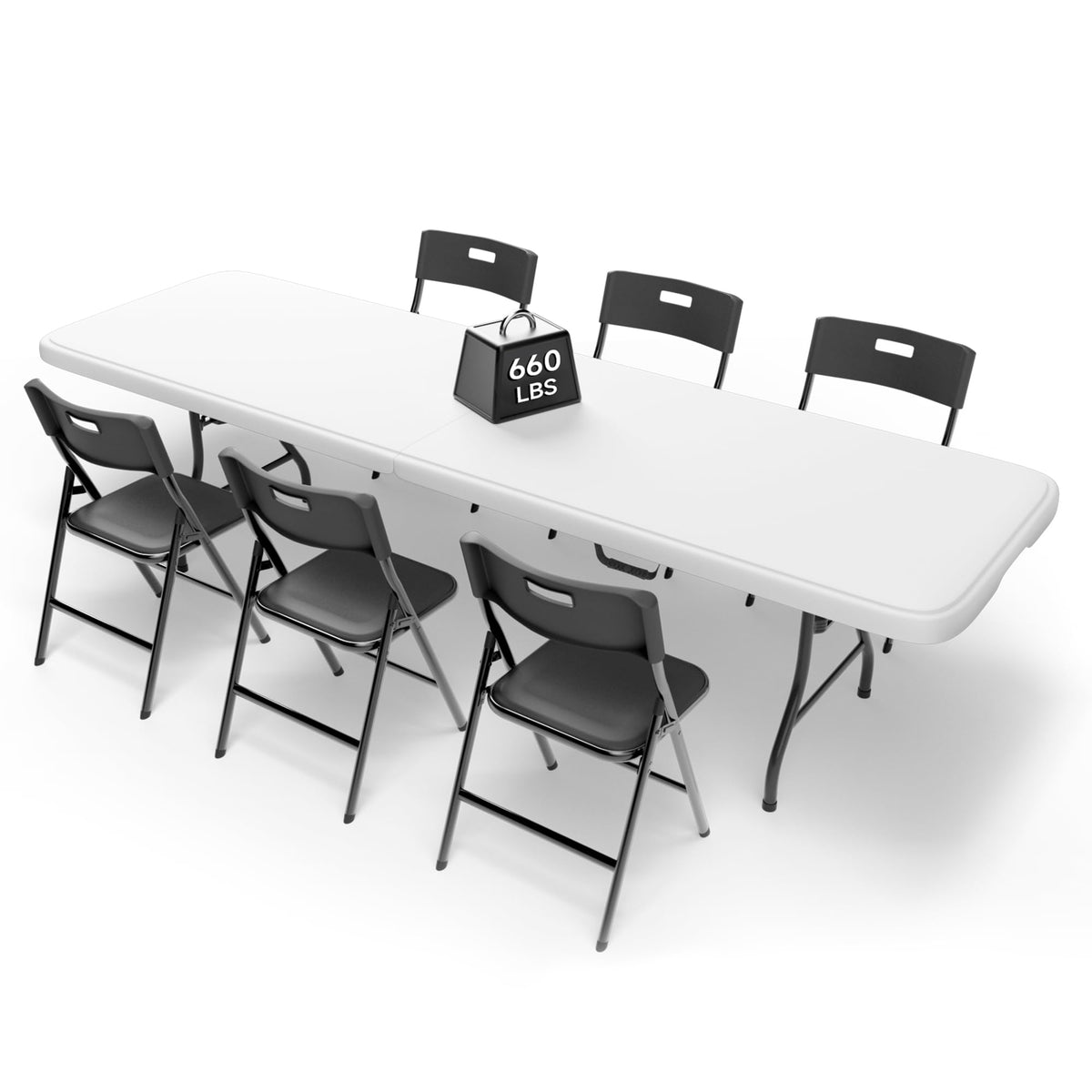 Portable 6-Piece Folding Table and Chairs Set – Heavy-Duty 6ft Camping & Party Furniture for Indoor/Outdoor Events (All-Weather, Black)
