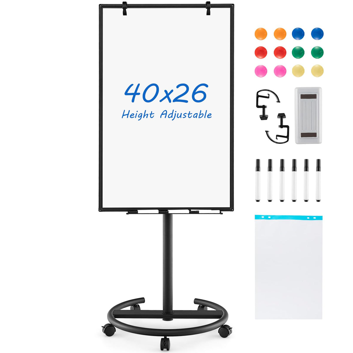 Goplus 40” x 26“ Rolling Whiteboard, Magnetic Dry Erase Board on Wheels
