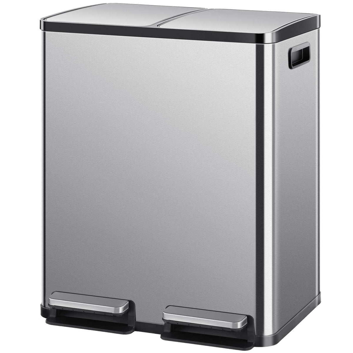DUMOS Kitchen Trash Can, 2x8-Gallon Dual Trash Can with Lid, Stainless Steel Garbage Bin with 2 Removable Inner Buckets, Soft-Close Foot Pedal, Fingerprint-Resistant for Kitchen, Home, Office