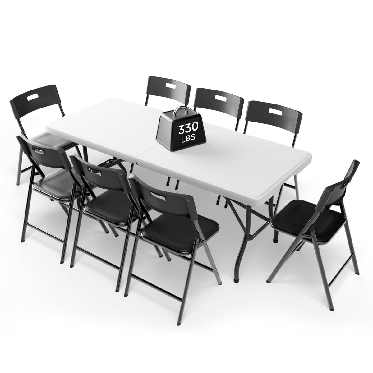 Portable 6-Piece Folding Table and Chairs Set – Heavy-Duty 6ft Camping & Party Furniture for Indoor/Outdoor Events (All-Weather, Black)