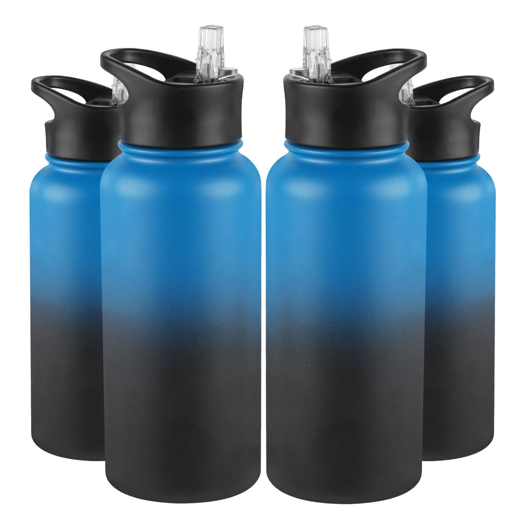 32 oz Insulated Water Bottle Bulk 8 Pack, Stainless Steel Sports Water Bottles with Straw Lid & Wide Mouth Lids, Double Walled Vacuum, Leak Proof, White
