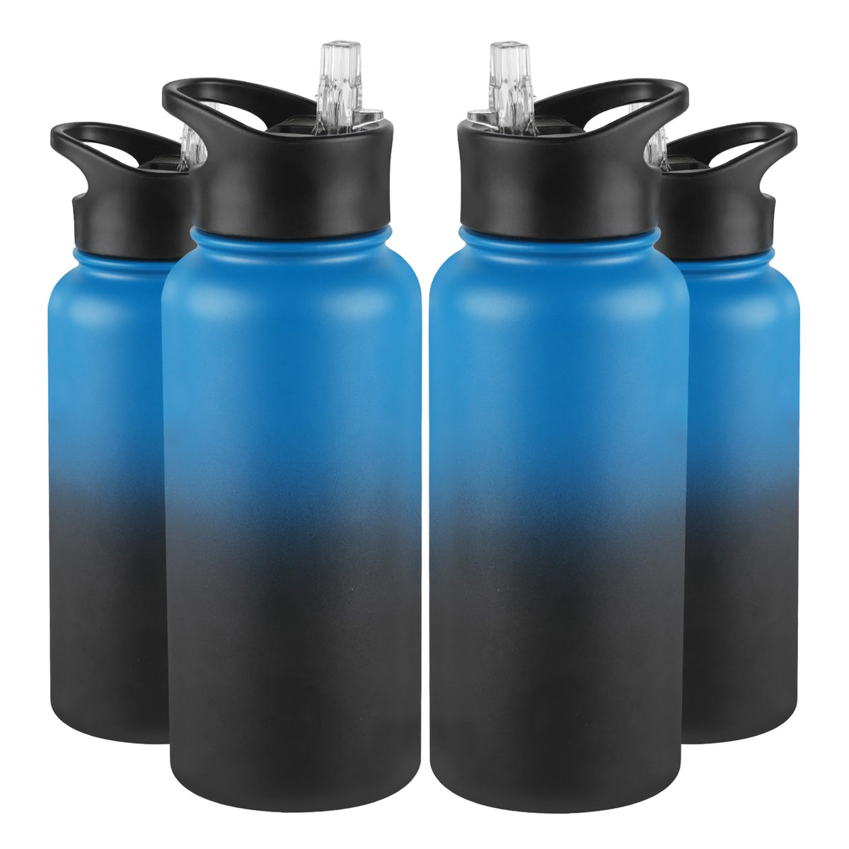 32 oz Insulated Water Bottle Bulk 8 Pack, Stainless Steel Sports Water Bottles with Straw Lid & Wide Mouth Lids, Double Walled Vacuum, Leak Proof, White