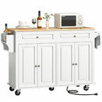 Hlivelood 55" Movable Kitchen Island with Drop Leaf and Power Outlet, Rolling Cart with Storage Cabinet, Island Table on Wheels for Kitchen with 2 Drawers, Spice Rack, Towel Bar, Garage Hook, Black