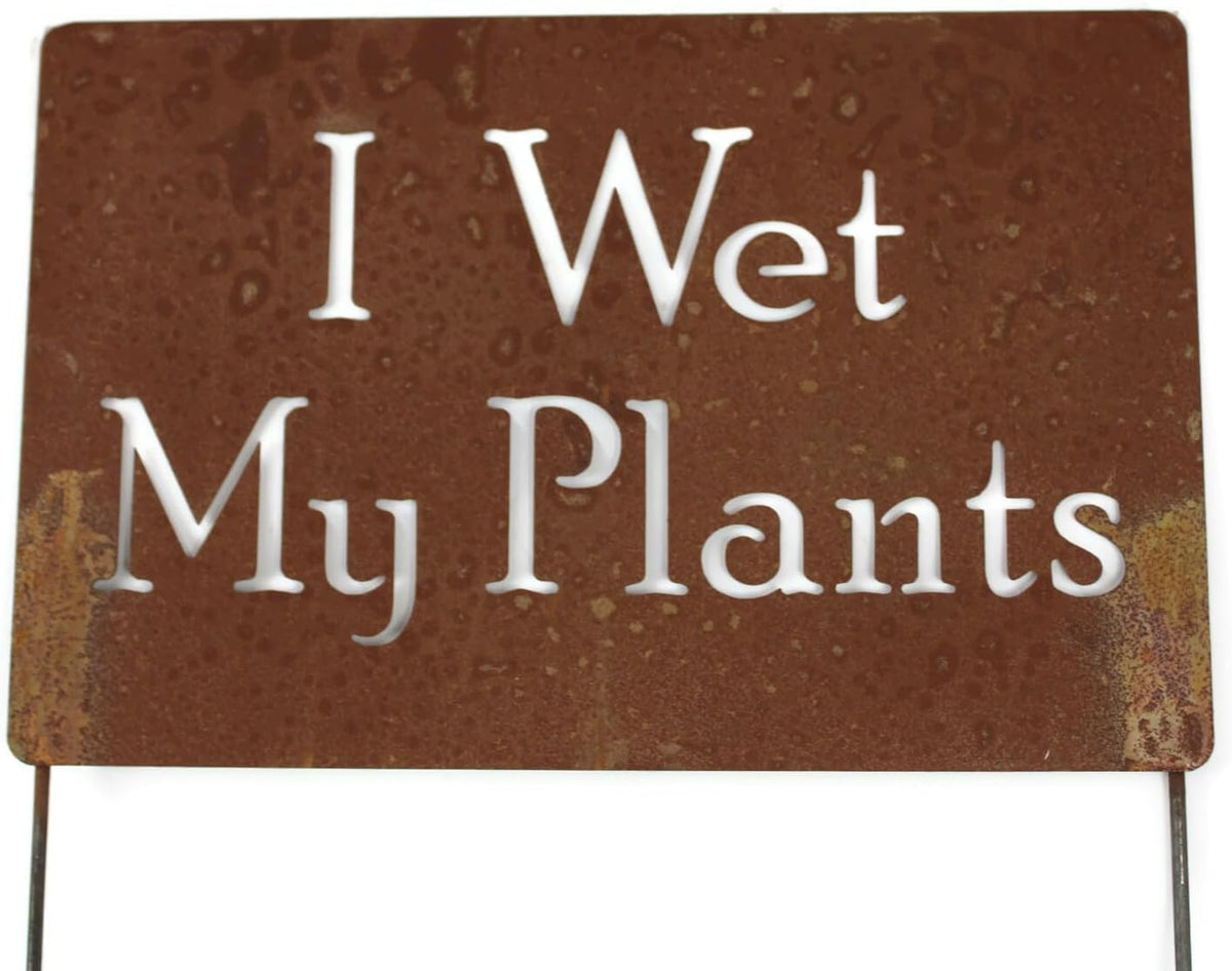 Funny Garden Stake 20 to 33 Inches Tall (I Wet My Plants, XL 33" Tall)
