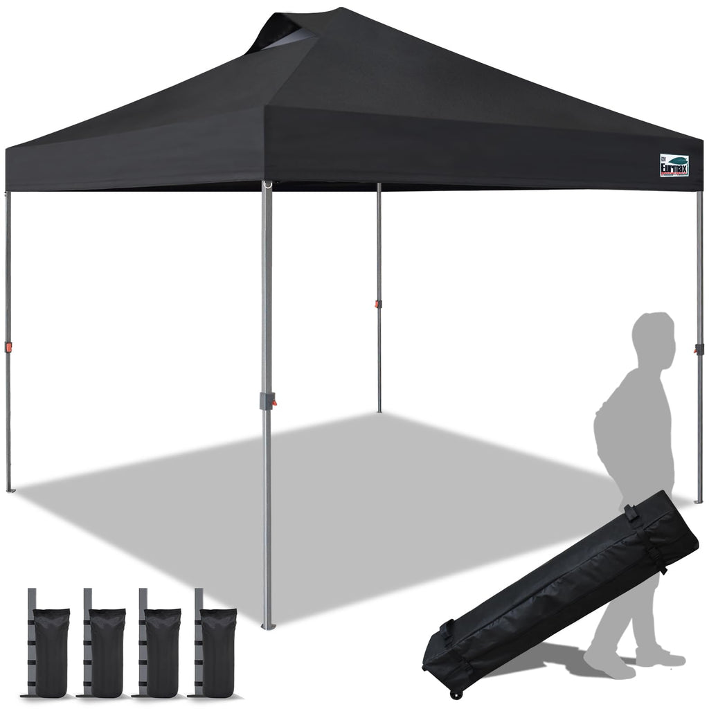 Eurmax USA 10x10ft Pop Up Canopy,Commercial Instant Tent for Outdoor Events,Patented No-Tip Rolling Storage Bag with 4 Sandbags,UV & Water Resistant,Heavy Duty Portable Shelter Gazebo,White