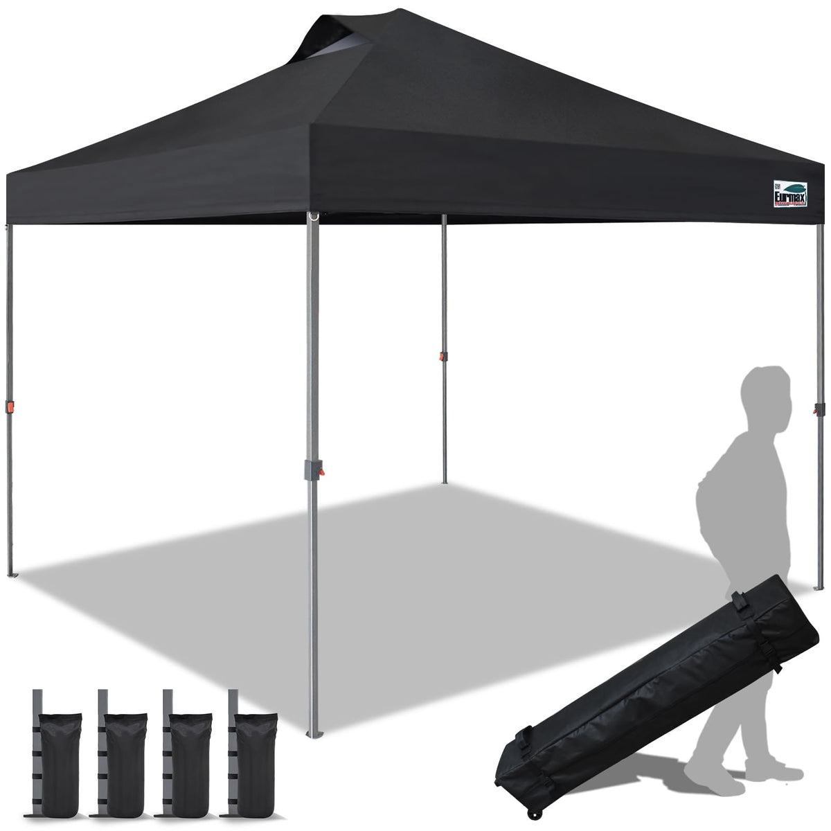 Eurmax USA 10x10ft Pop Up Canopy,Commercial Instant Tent for Outdoor Events,Patented No-Tip Rolling Storage Bag with 4 Sandbags,UV & Water Resistant,Heavy Duty Portable Shelter Gazebo,White