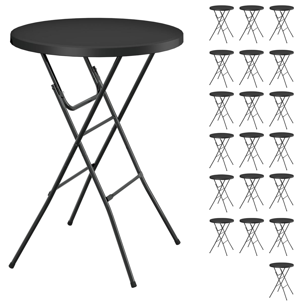 24" Round Folding Table, Plastic Bar Height Tables for Parties Black